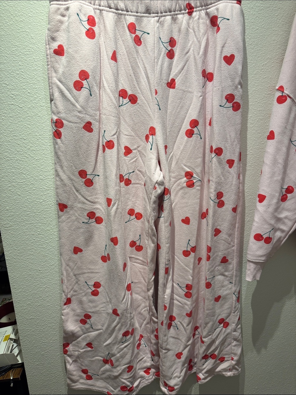 Girls Pink Cherry Print matching sweatshirt and sweatpants